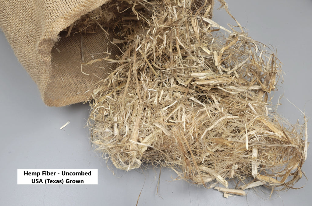 Hemp Fiber Raw UnCombed. Texas Grown. 85% Hurd Clean. 1 pound Bundle.