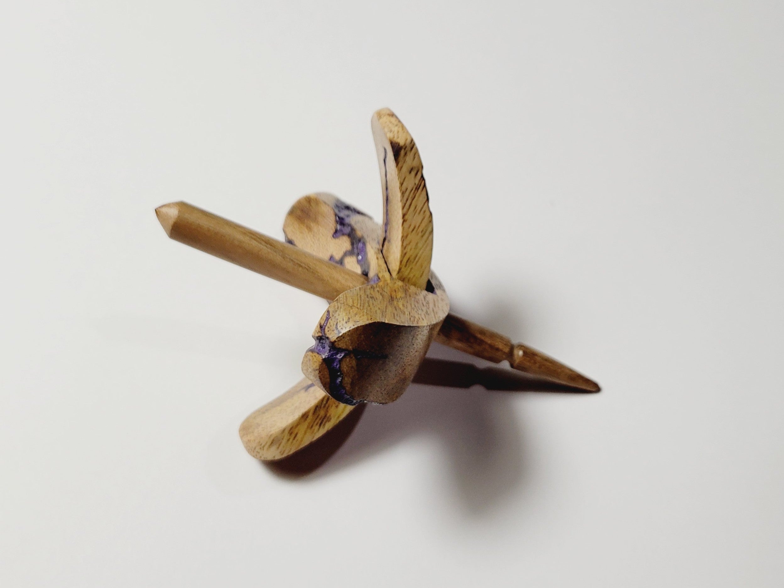 Spindle, Hand-Carved Bottom Whorl Style Reclaimed Mango Wood (Small Purple Burl)