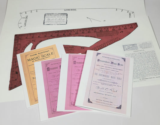 Instructions for Using the Dressmakers' Magic Scale. Will C. Rood. 1880s Dressmaker System. Booklet and Ruler Set