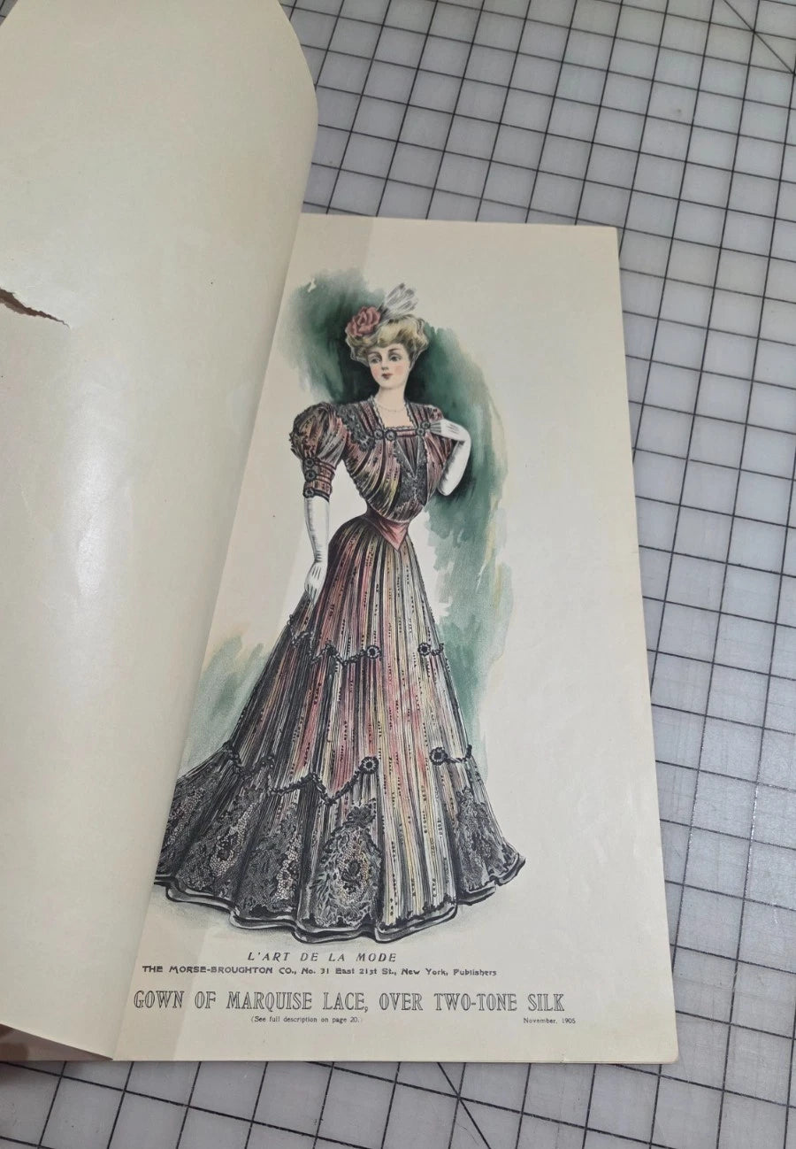 6 Original Antique Color Fashion Plates, L'Art de la Mode November 1905 Catalog
