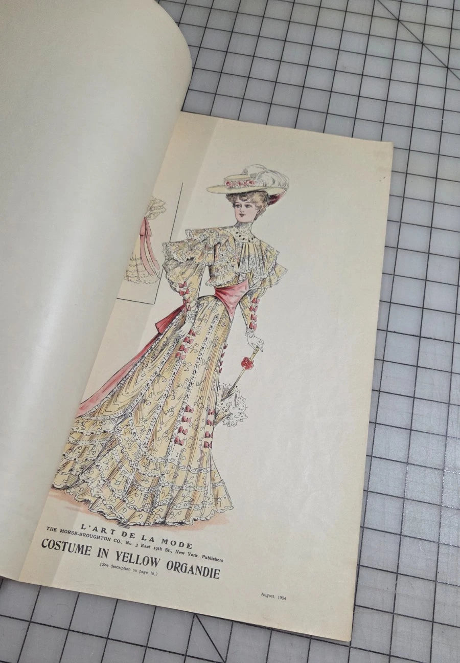 6 Original Antique Color Fashion Plates, L'Art de la Mode August 1904 Catalog