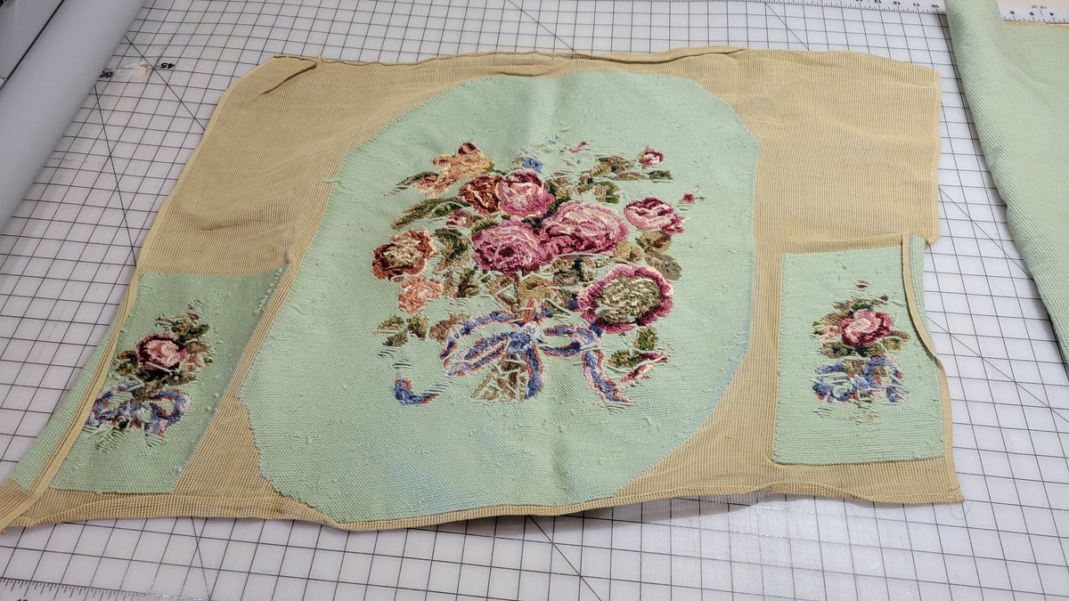 Vintage Textile Needlepoint Seat Cover Set Hand Stitched