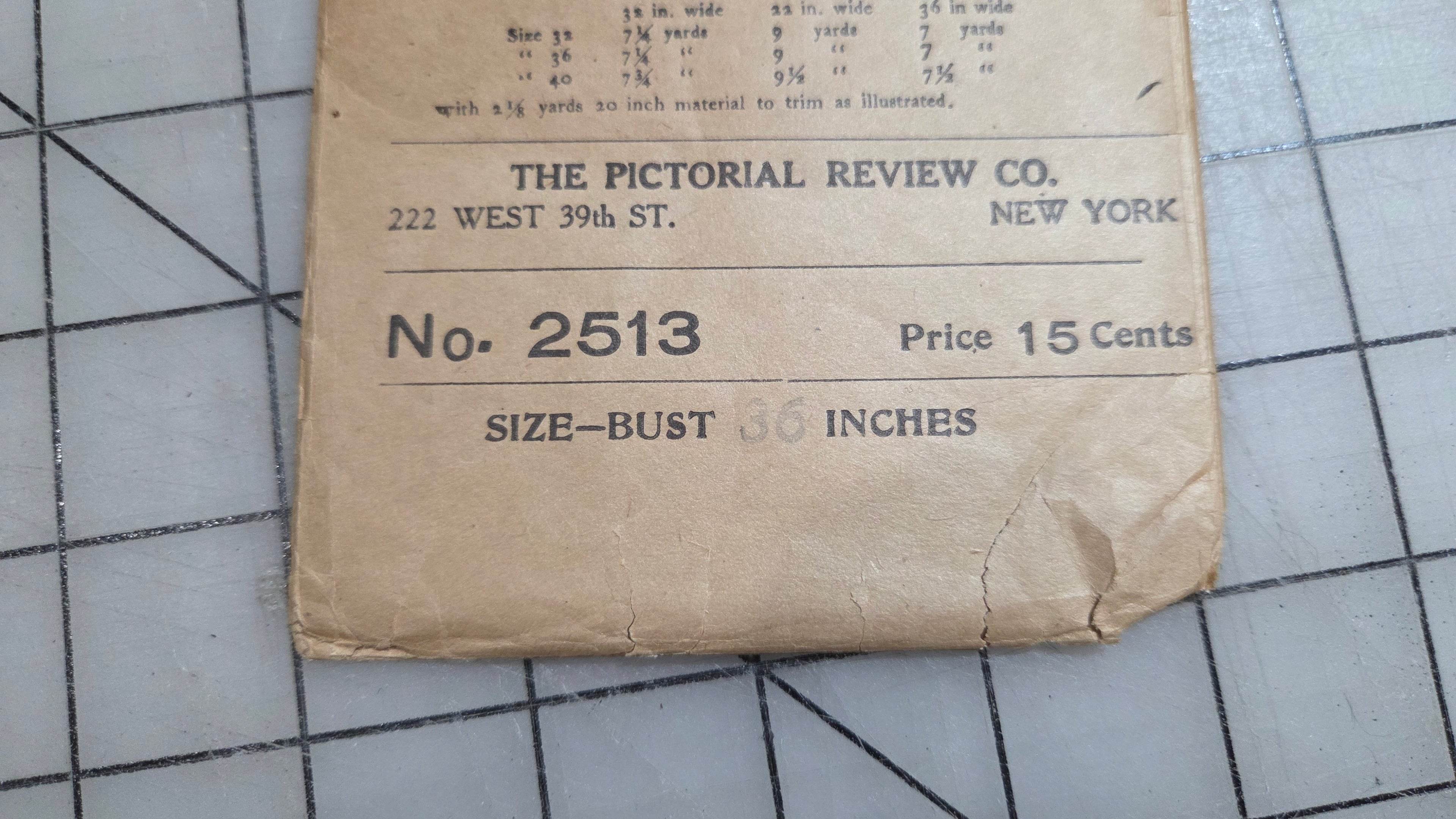 Ladies Long Kimono 2513 Pictorial Review Co Bust 36 Inch Robe 1900's Sew Pattern