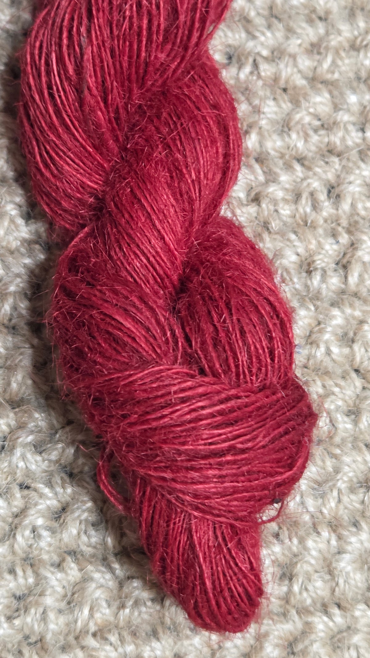 Yarn Jute. Skein. Lace Weight. Small Batch Dyed. 200 Yards. Red