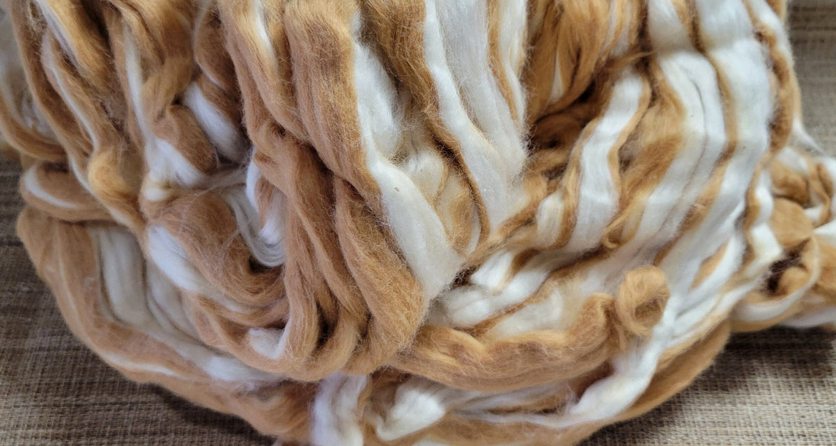 Brown + White Cotton Fiber Sliver, Combed, Natural USA Grown Color - 1 ounce