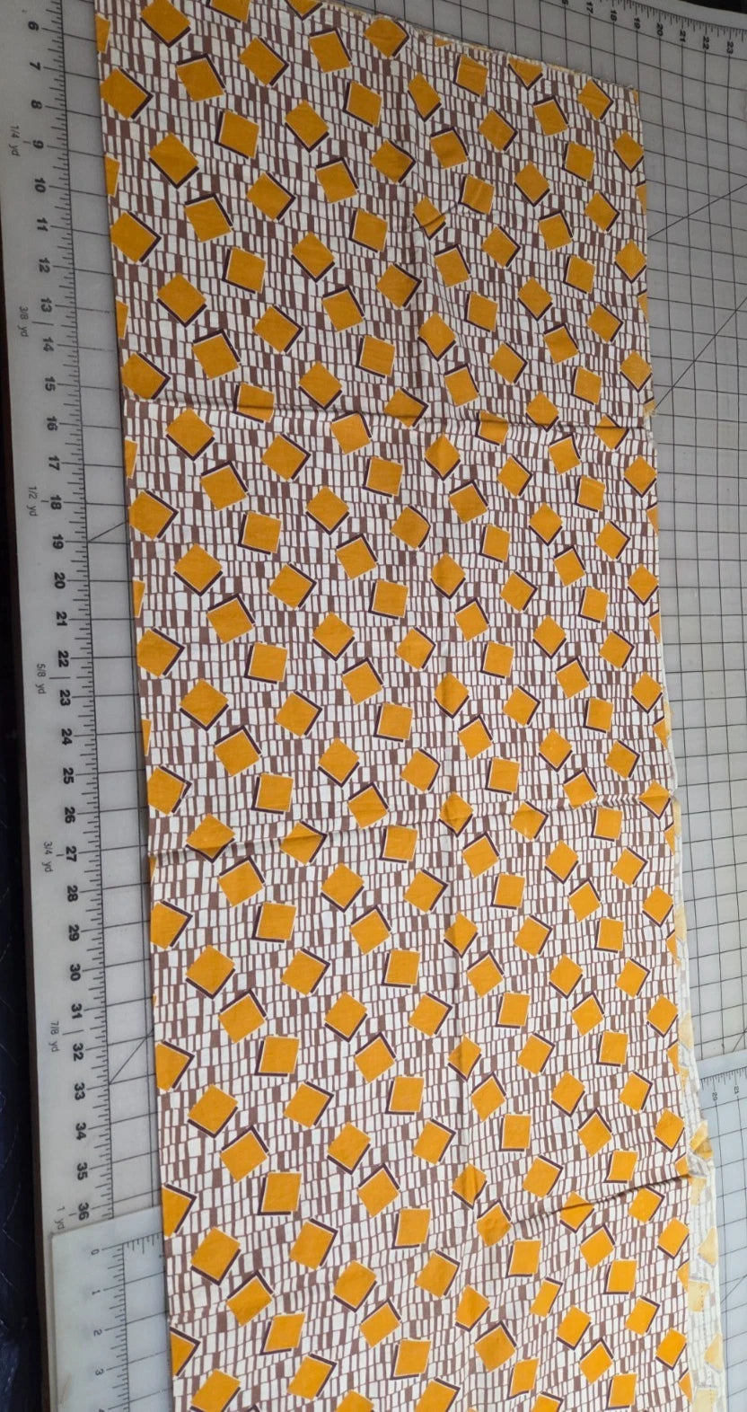 Vintage Feedsack Fabric 50 x 43 Opened Gold & Brown Squares Feed Flour Sack