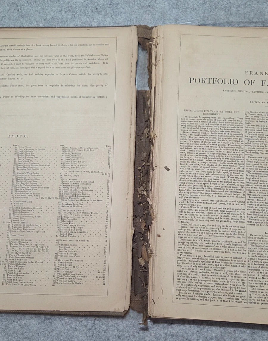 1855 Frank Leslie's Portfolio Fancy Needlework Ed. Mrs. Stephens Lace Chart Art