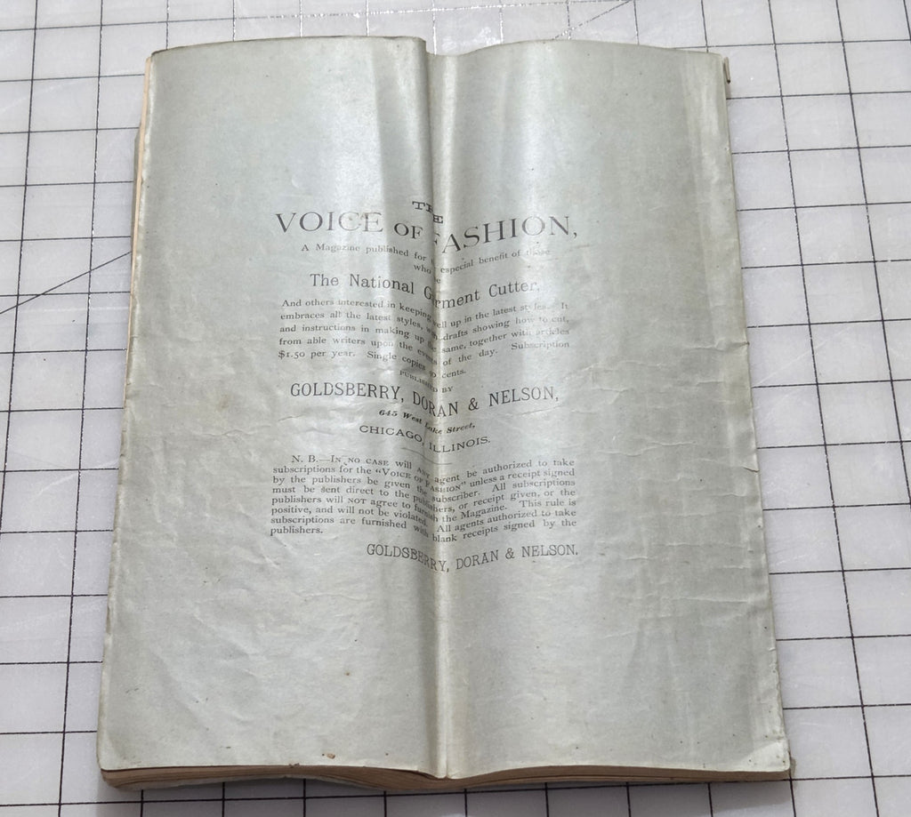 National Garment Cutter, Book of Diagrams, 1888 Goldsberry, Doran and Nelson, Chicago.