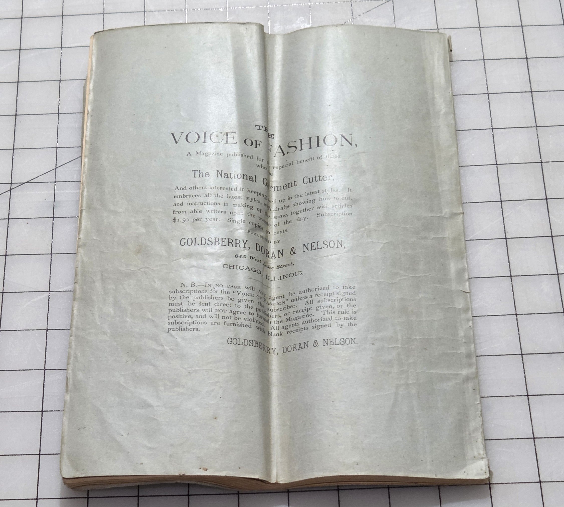 National Garment Cutter, Book of Diagrams, 1888 Goldsberry, Doran and Nelson, Chicago.