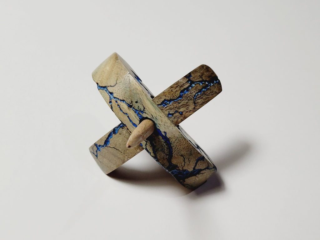 Spindle, Hand-Carved Bottom Whorl Style, Reclaimed Mango Wood (Small Blue Burl)