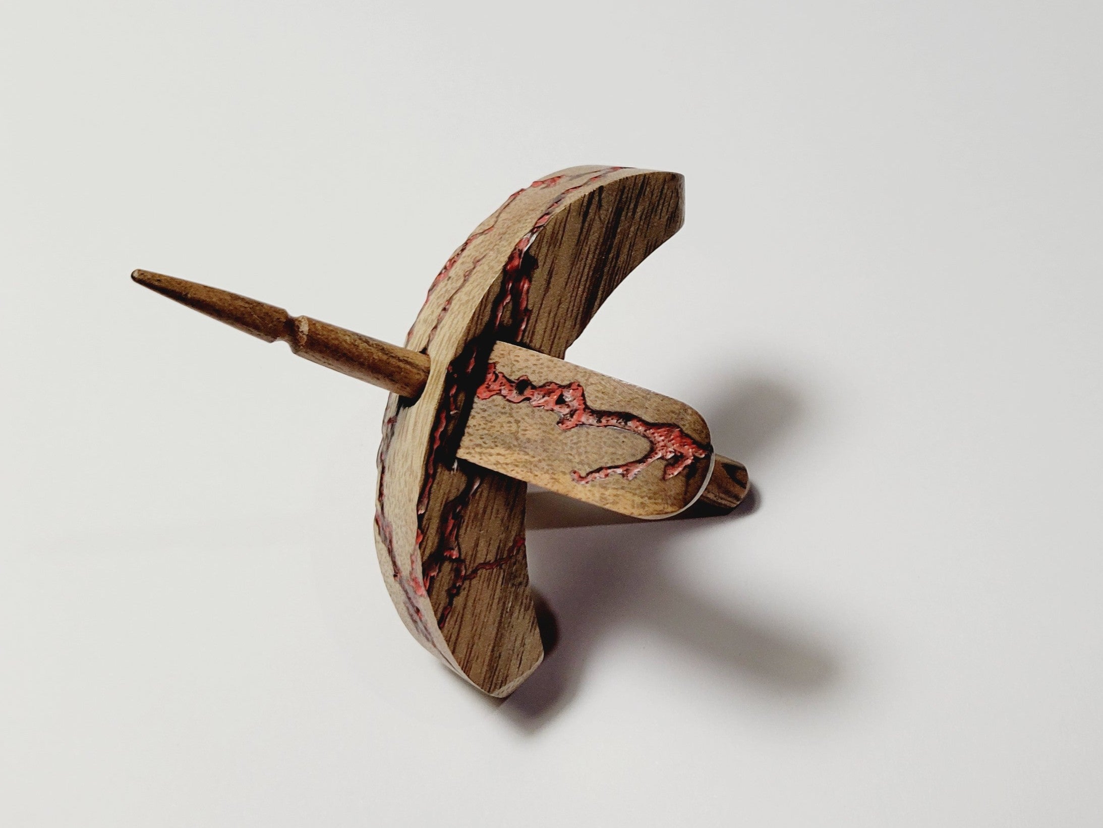 Spindle, Hand-Carved Bottom Whorl Style, Reclaimed Mango Wood (Small Orange Burl)