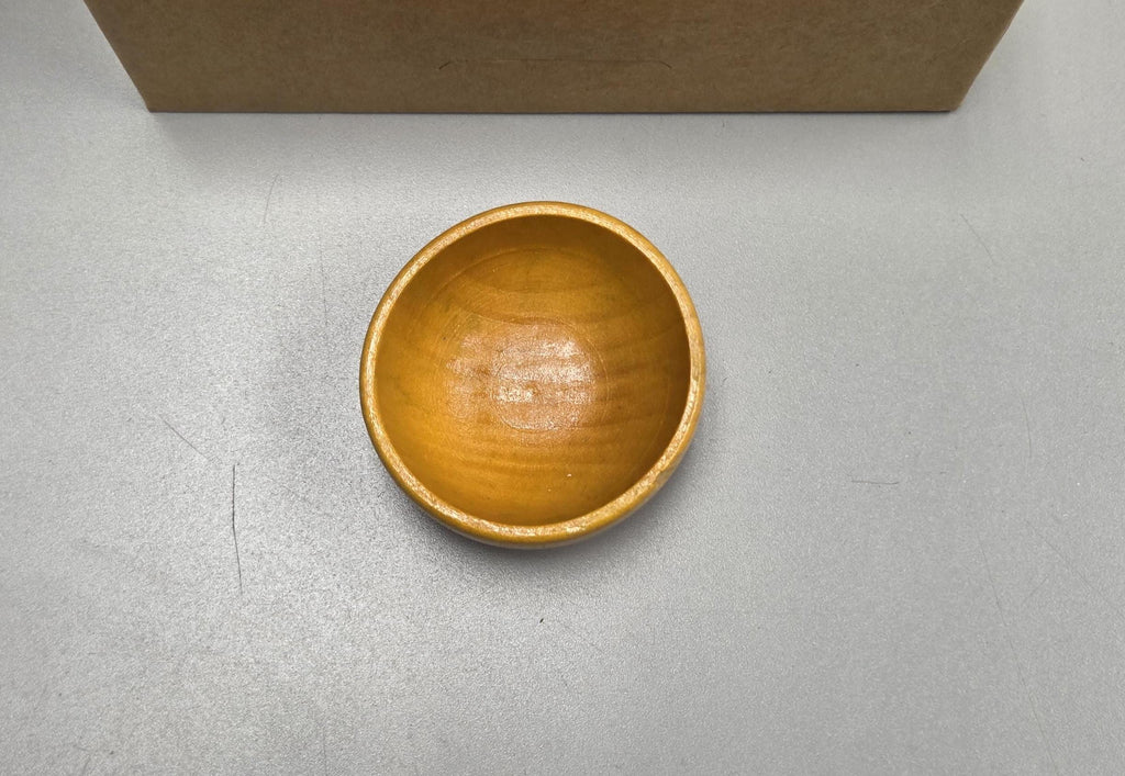Spin Cotton Fiber Kit. Natural Upland Cotton Sliver. Hand-Painted Wood Support Bowl and Brass Tahkli Spindle. SK12 Yellow