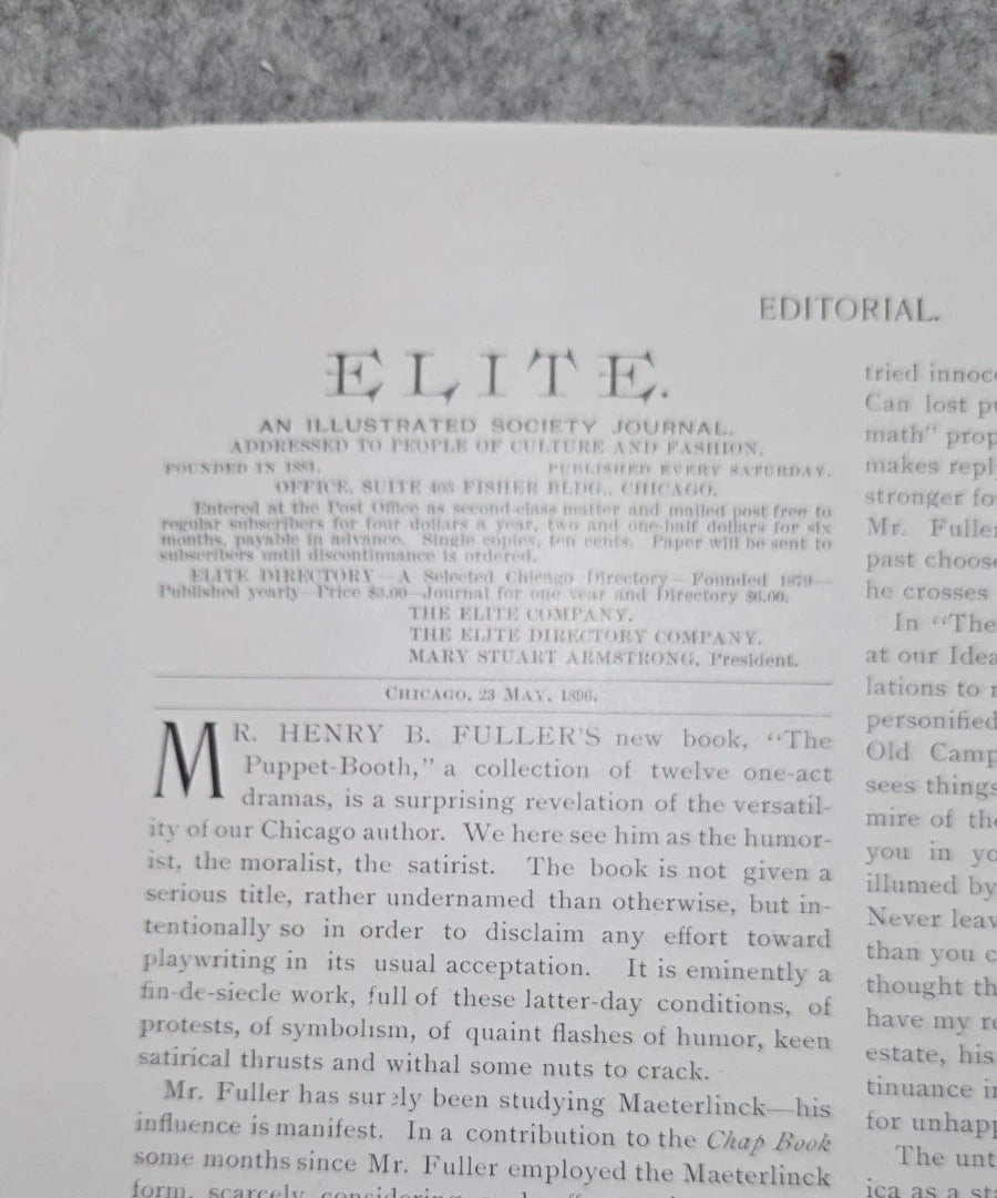 Elite The Illustrated Society Journal 1896 May Chicago Fashion Culture News