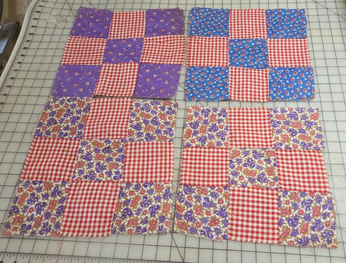 10 x Vintage Patch Quilt Blocks Unfinished Squares. 1920s - 1940s Hand Stitched