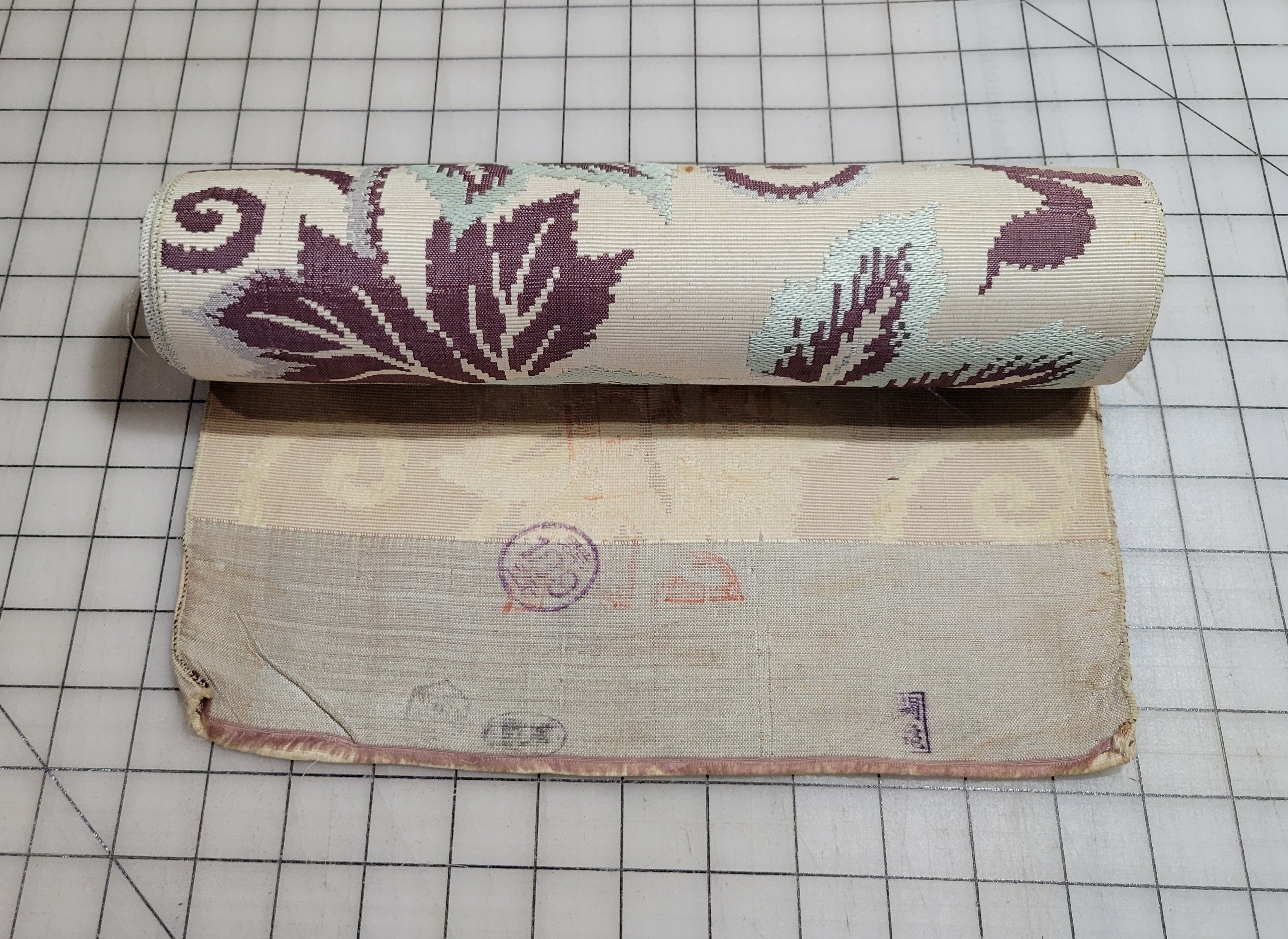 Roll Pre-War Japanese Textile Silk Fabric Kimono Floral Silver Stamp Yuki