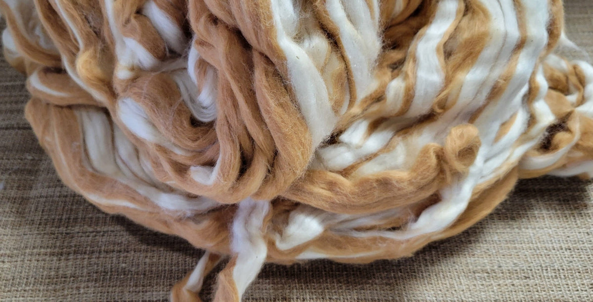 Brown + White Cotton Fiber Sliver, Combed, Natural USA Grown Color - 1 ounce