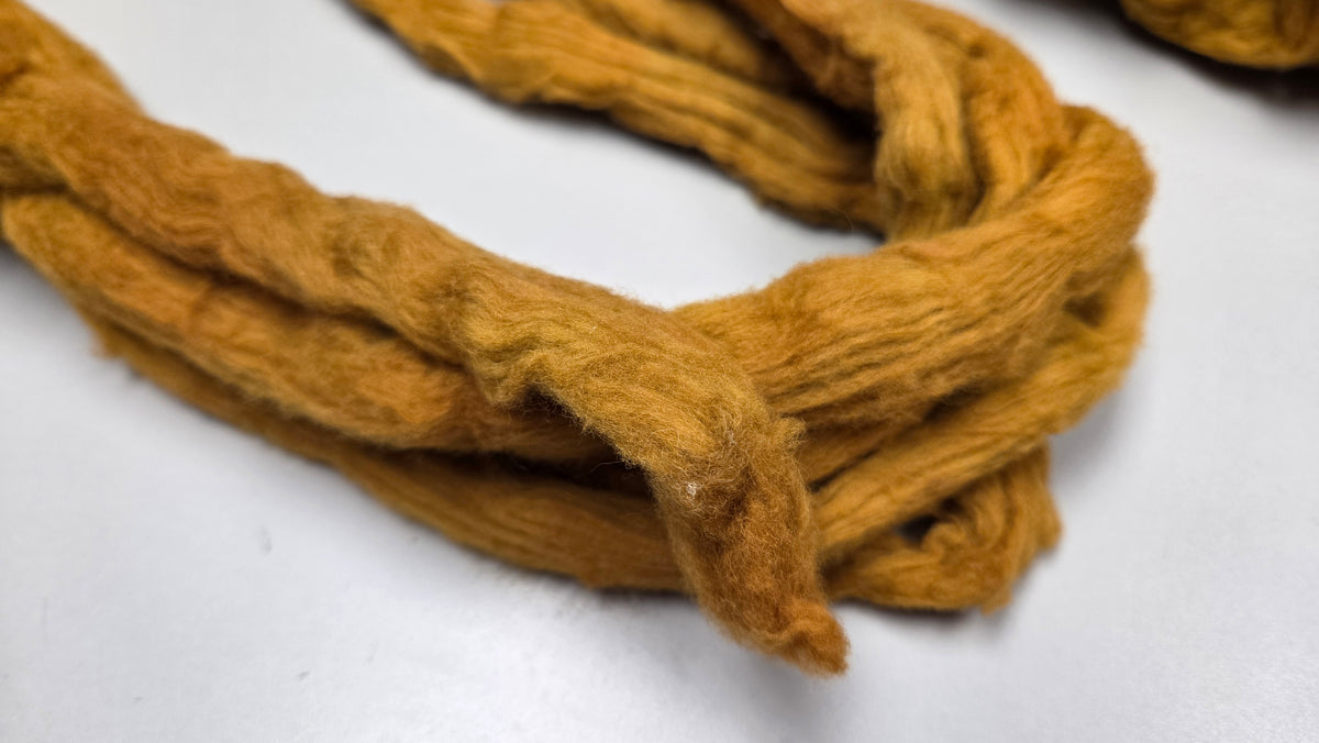 Cotton, 1/2 oz (0.5 ounce) Dyed Conventional Cotton Sliver, Small Batch Studio Dyed (Bronze DD)