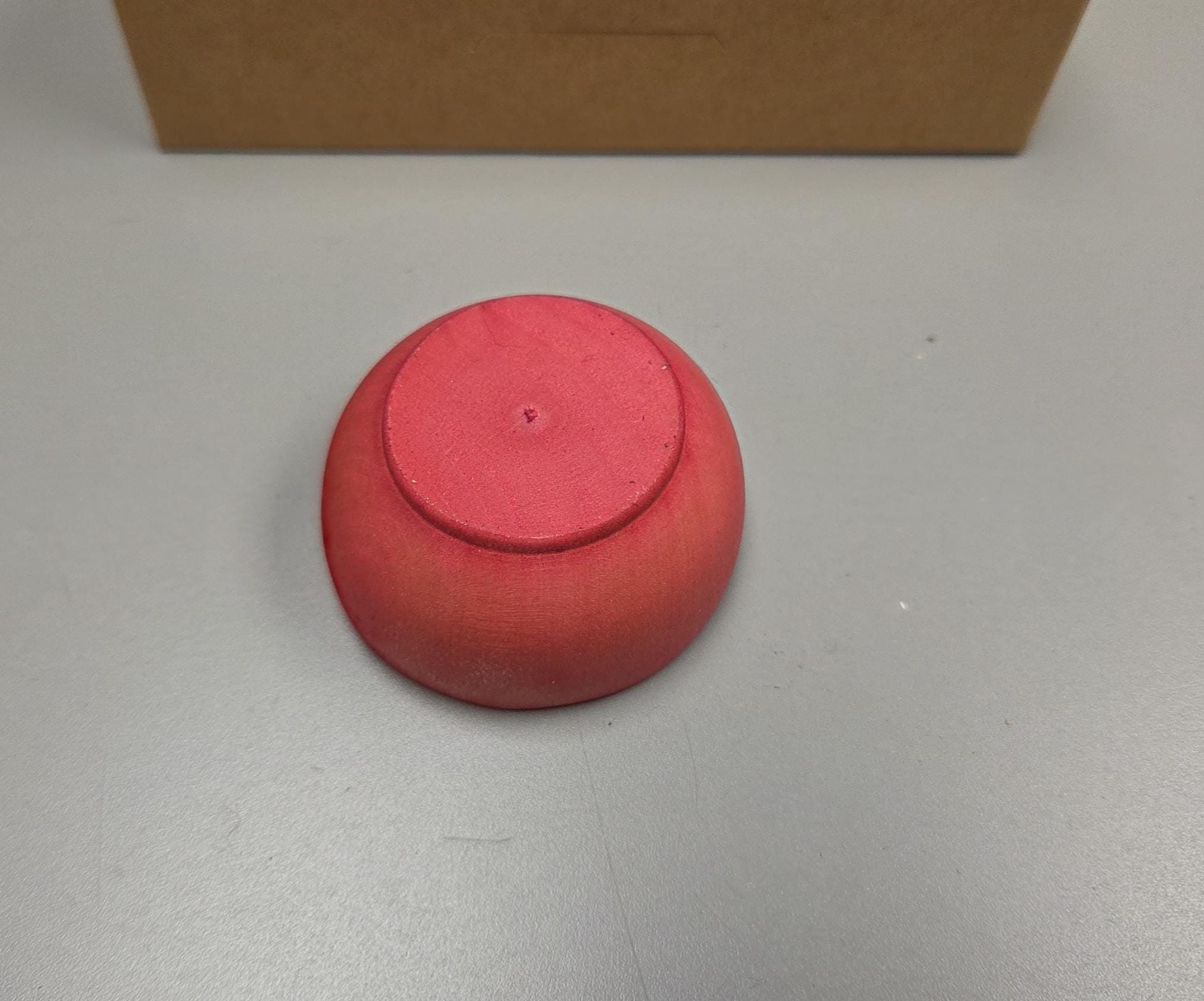 Spin Cotton Fiber Kit. Painted Wood Support Bowl & Brass Thakli Spindle. Pink Red (Salmon)