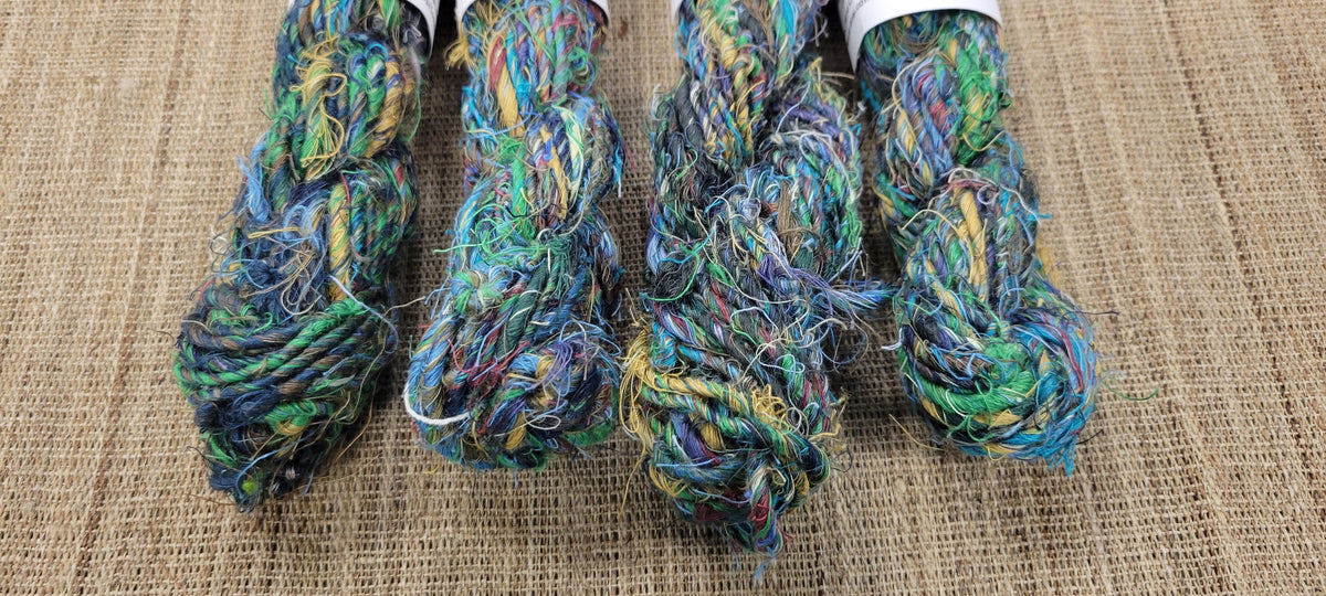 Linen Reclaimed Yarn. Skein Bundle. Set 4 Skeins. Hand-Spun Fibers Upcycled. Art Yarn