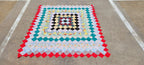 Antique Quilt Top Only Hand Stitched Mid-20th Century Squares Unfinished