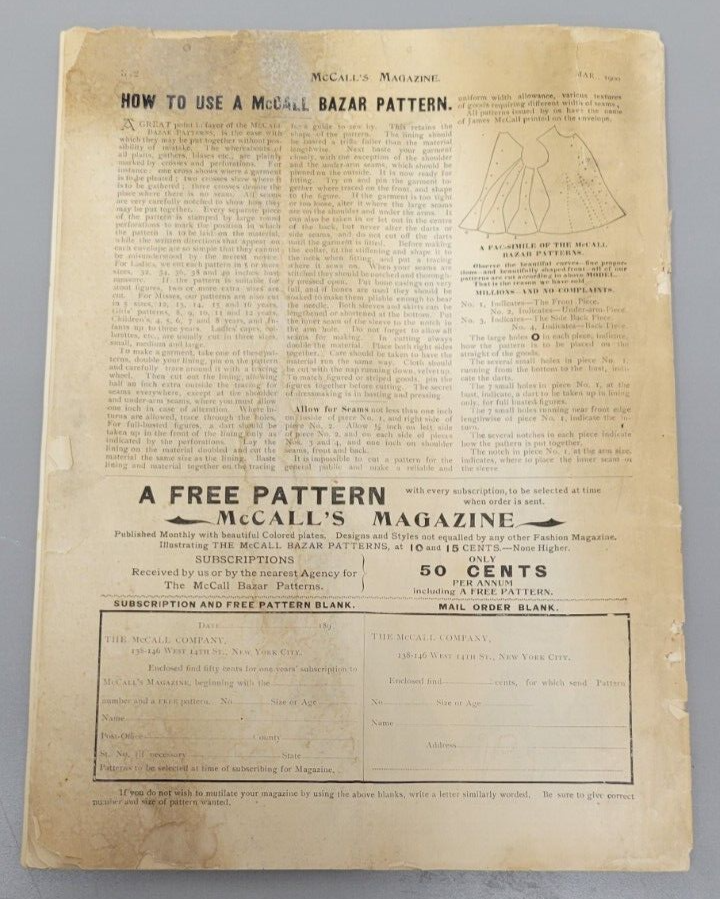 McCalls Magazine Original. March 1900. Pattern Catalog. Ladies Children Fashion.