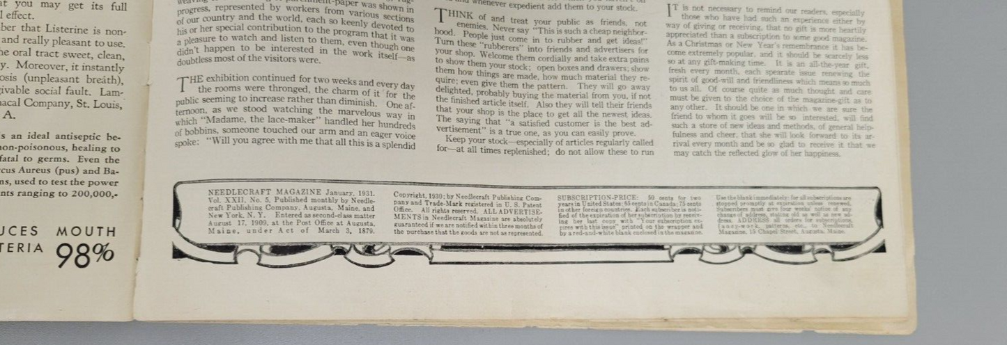 1931 Needlecraft of Home Arts, January. Original. Craft Magazine. Fashions.