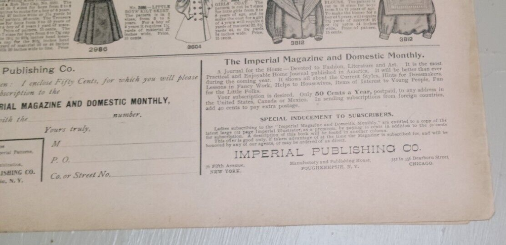 1896 Imperial Mode. November Chicago Paper Original Domestic Dress, Victorian