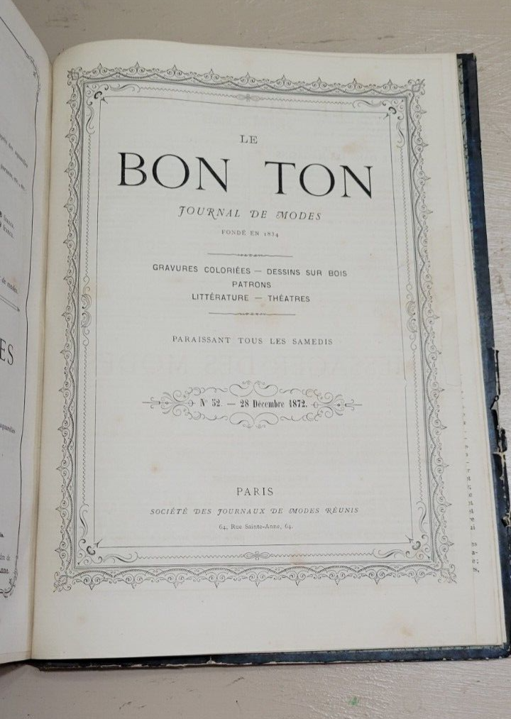 Le Bon Ton, Journal de Modes. June - December 1872 French Fashion Bound Book
