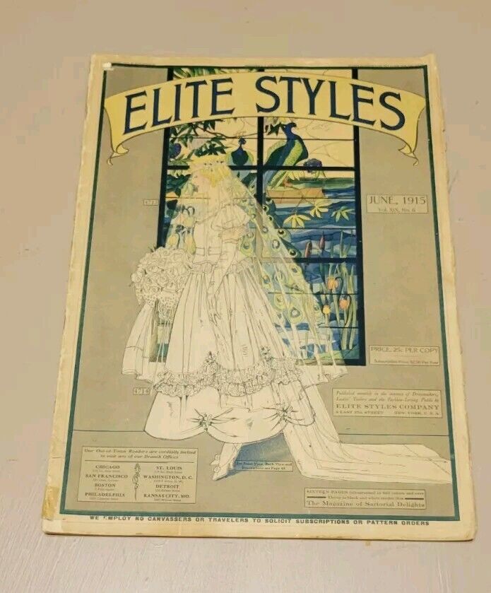Elite Styles, 1915 June Dressmaker Tailor Fashion Magazine Catalog Ladies Bride
