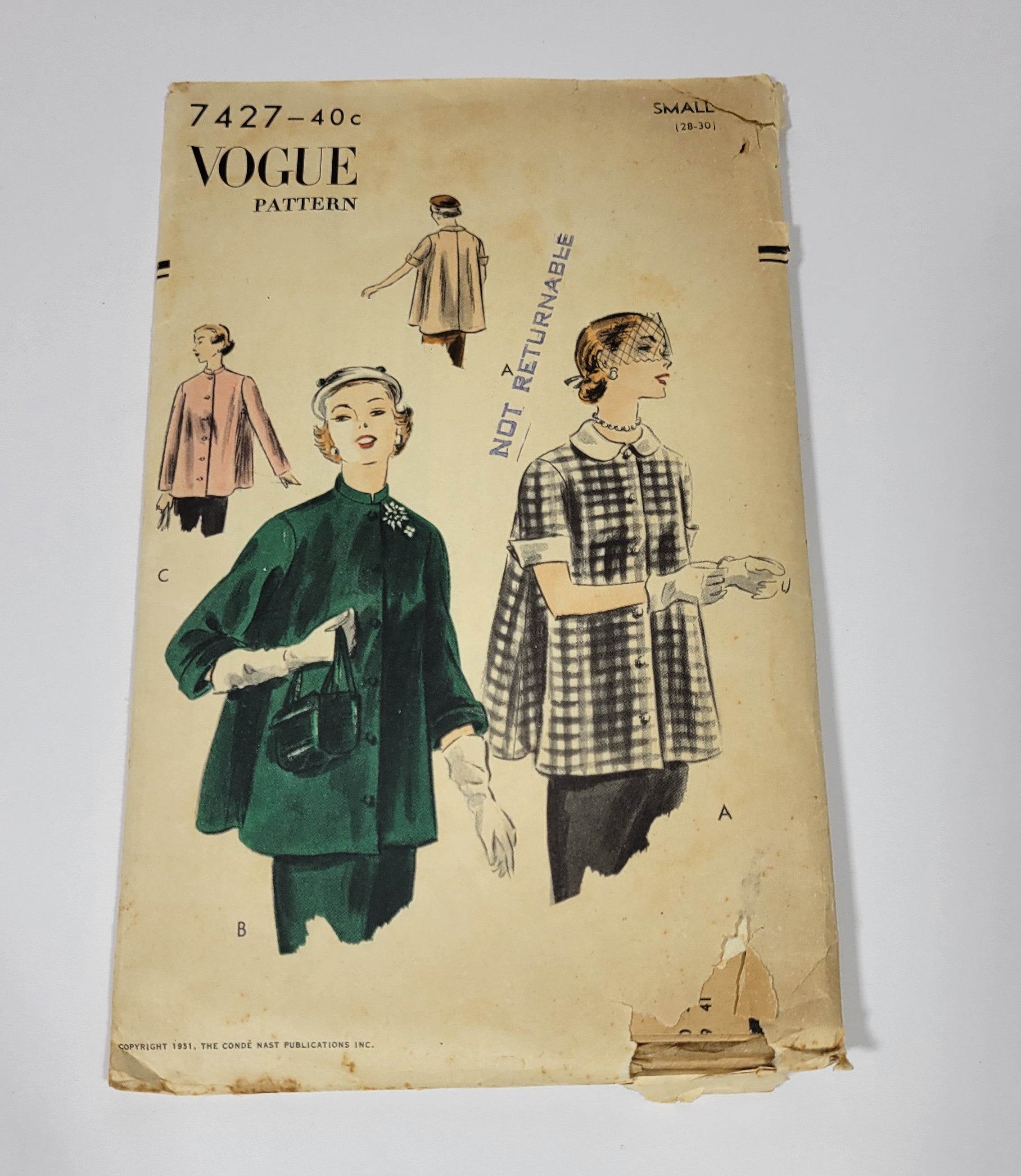 Vogue Pattern 7427, ca 1951. Size Small (28-30). Jacket or Smock "Easy-to-Make".
