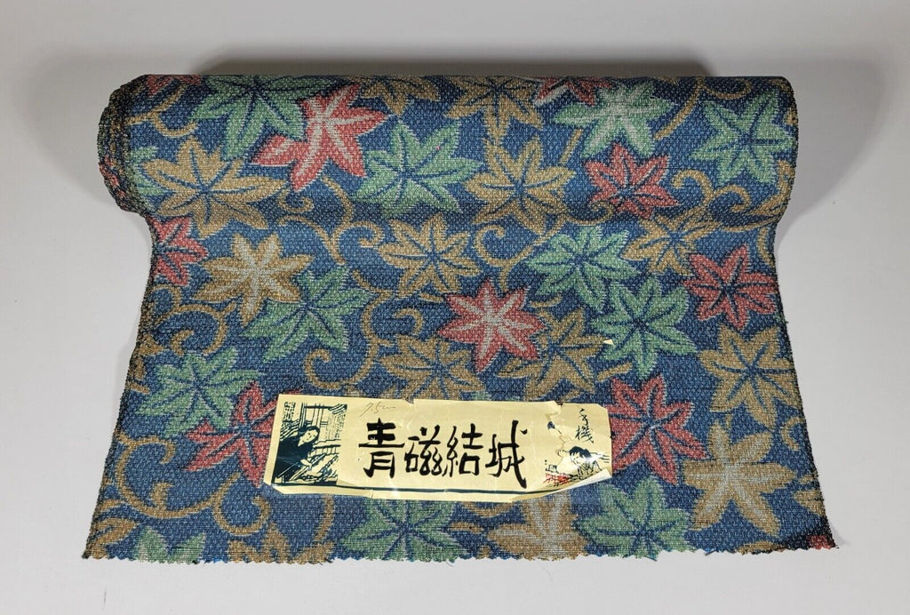 Roll Pre-War Japanese Textile Cotton Fabric Kimono Blue Stamp Celadon Yuki