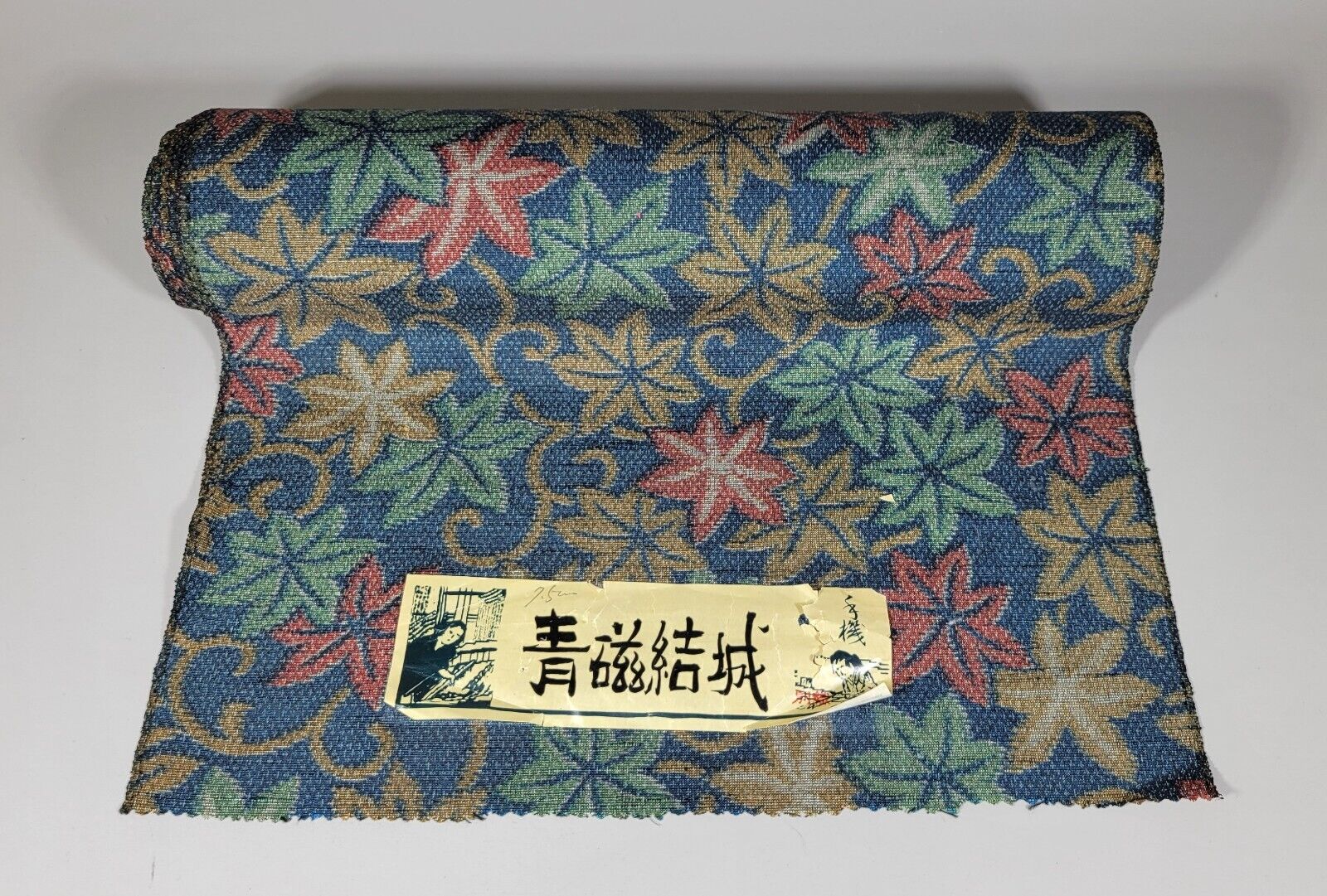 Roll Pre-War Japanese Textile Cotton Fabric Kimono Blue Stamp Celadon Yuki