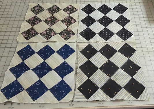 6 x Vintage Patch Quilt Blocks Unfinished Squares. 1900s - 1930s