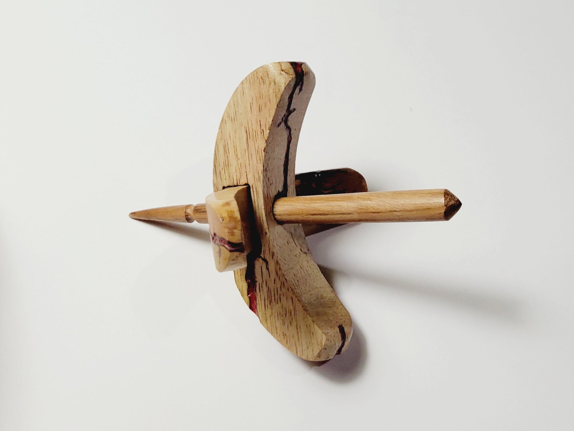 Spindle, Hand-Carved Bottom Whorl Style, Reclaimed Mango Wood (Small Red Burl)