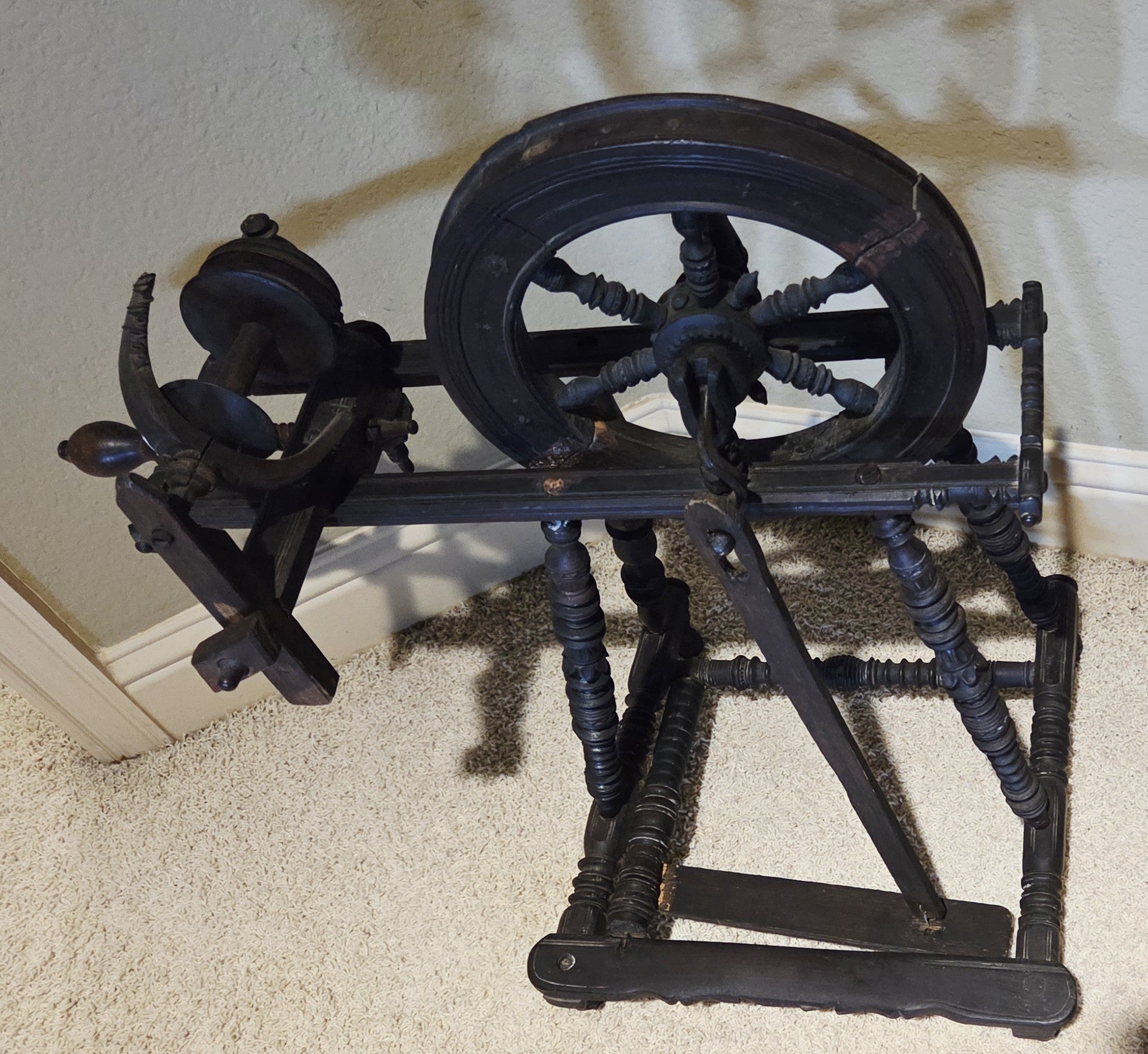 Antique Spinning Wheel 19th Century Small Castle Travel Style