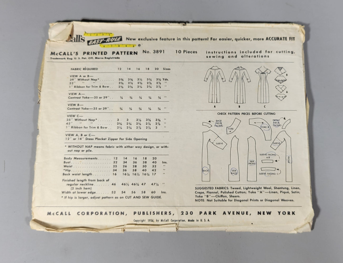 McCall's 3891, ca 1956. Size 14 Bust 34.