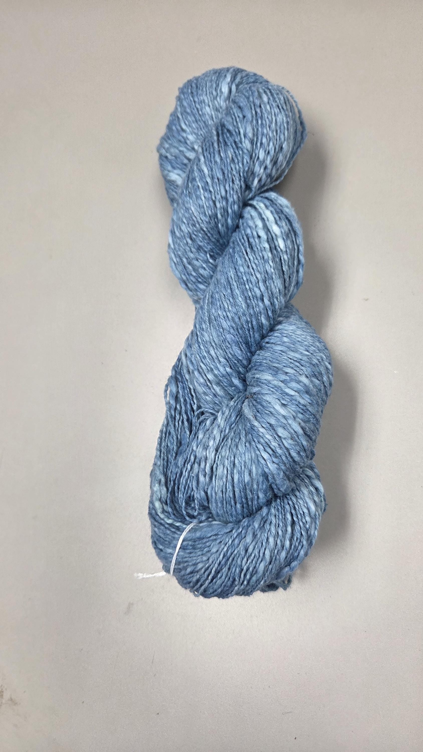 Cotton Yarn, Hand Spun, 2 Ply, Indigo Blue, Fingering Weight. Natural. 320 Yards.