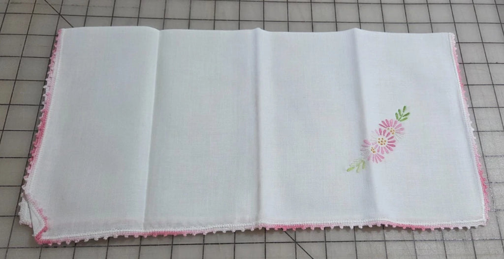 Set 4 Vintage Flowers Hand-Stitched Linen Set Napkins Pink Green