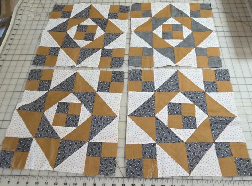 8 Vintage Patch Quilt Blocks Unfinished Squares. 1900s - 1930s Red Blue Brown