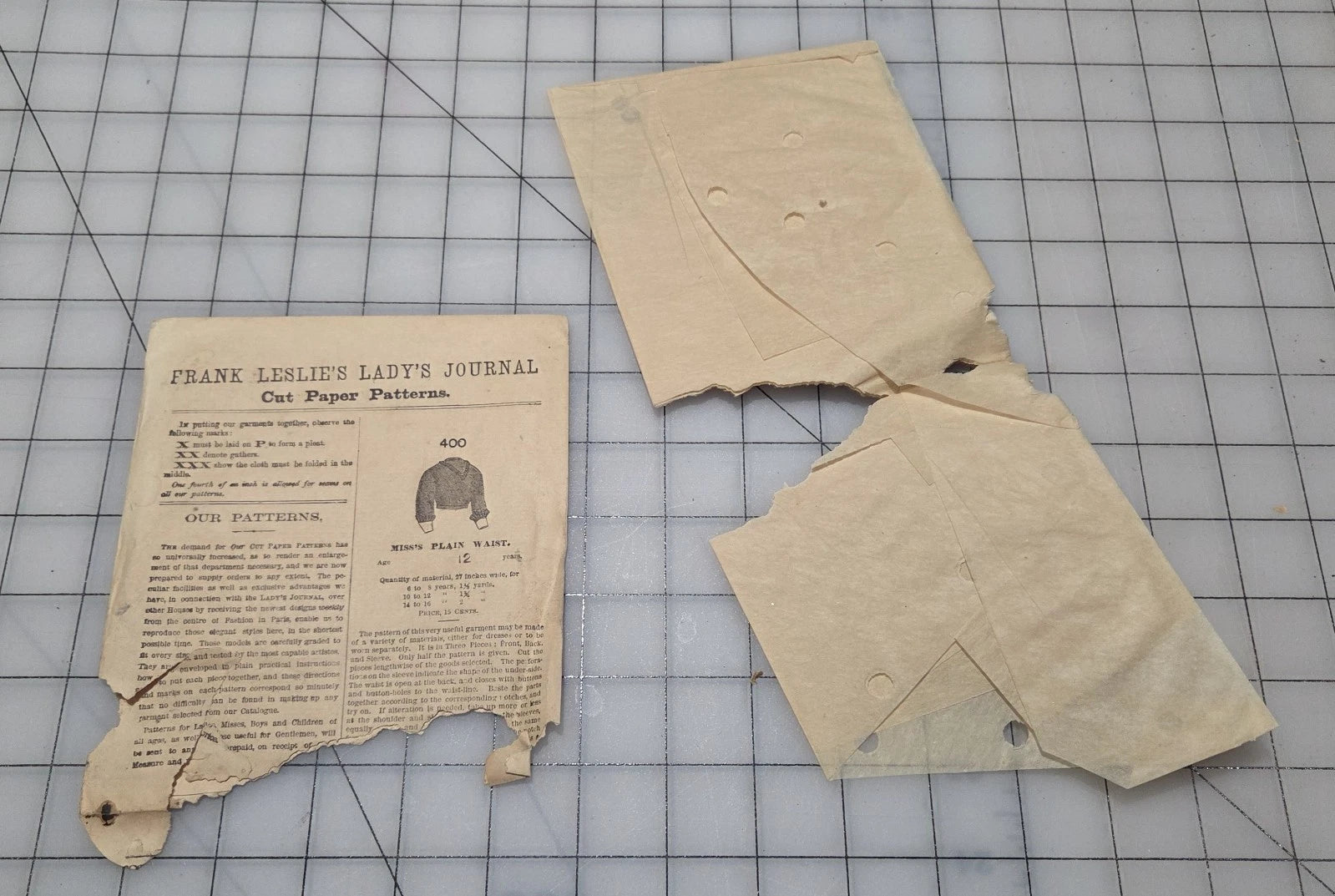 Frank Leslie's Lady's Cut Paper Pattern #400 1870s Miss Plain Waist Original