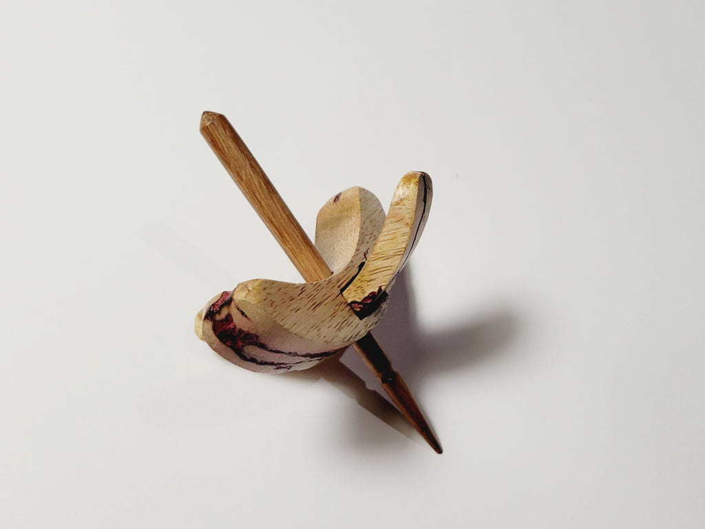 Spindle, Hand-Carved Bottom Whorl Style, Reclaimed Mango Wood (Small Red Burl)