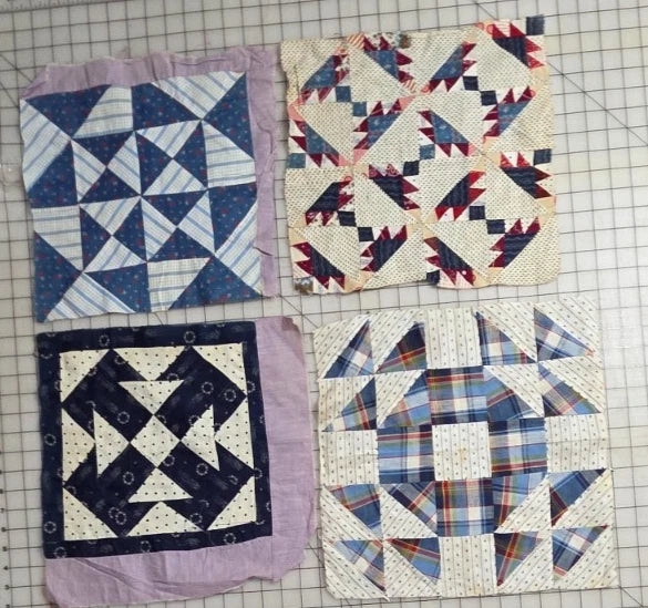 8 - Vintage Patch Quilt Blocks Unfinished Squares. 1900s - 1920s Hand Stitched