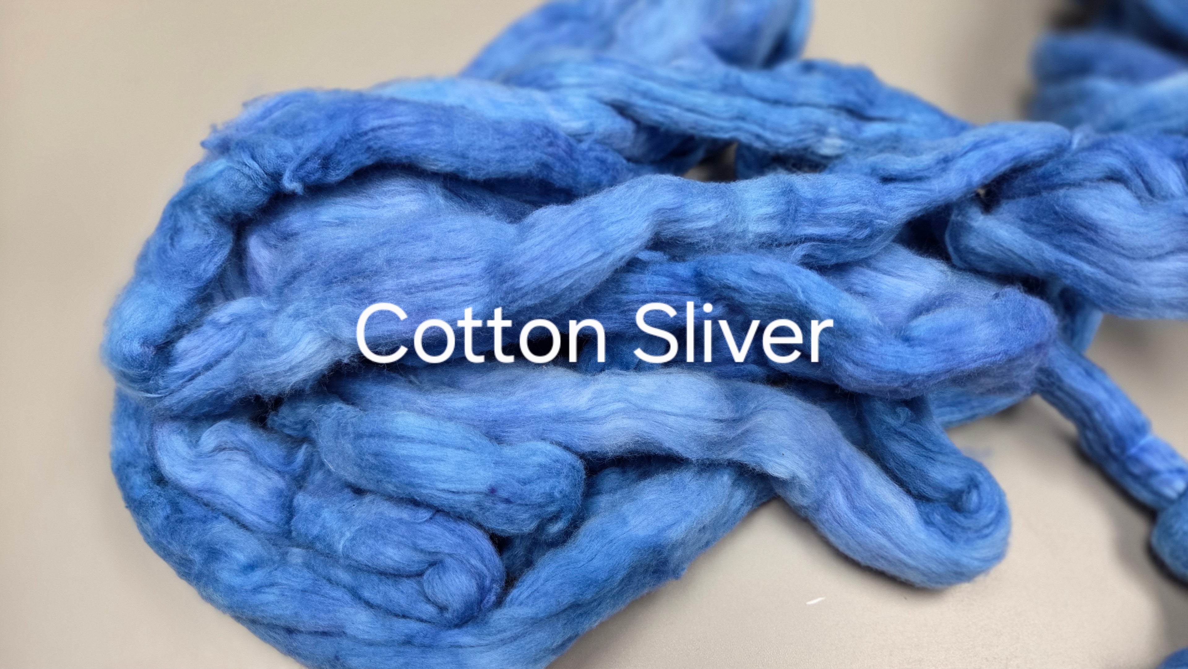 Cotton, 1/2 oz (0.5 ounce) Dyed Conventional Cotton Sliver, Small Batch Studio Dyed (Blue D)