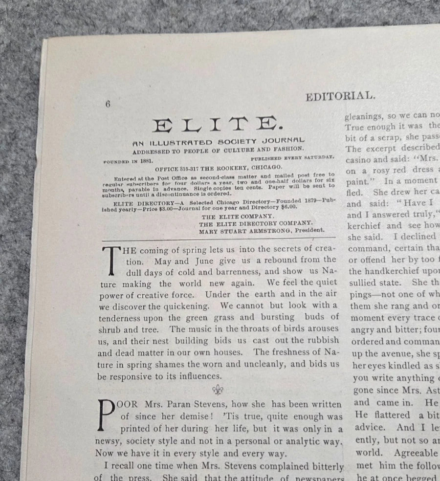 Elite The Illustrated Society Journal 1895 May Chicago Fashion Culture News