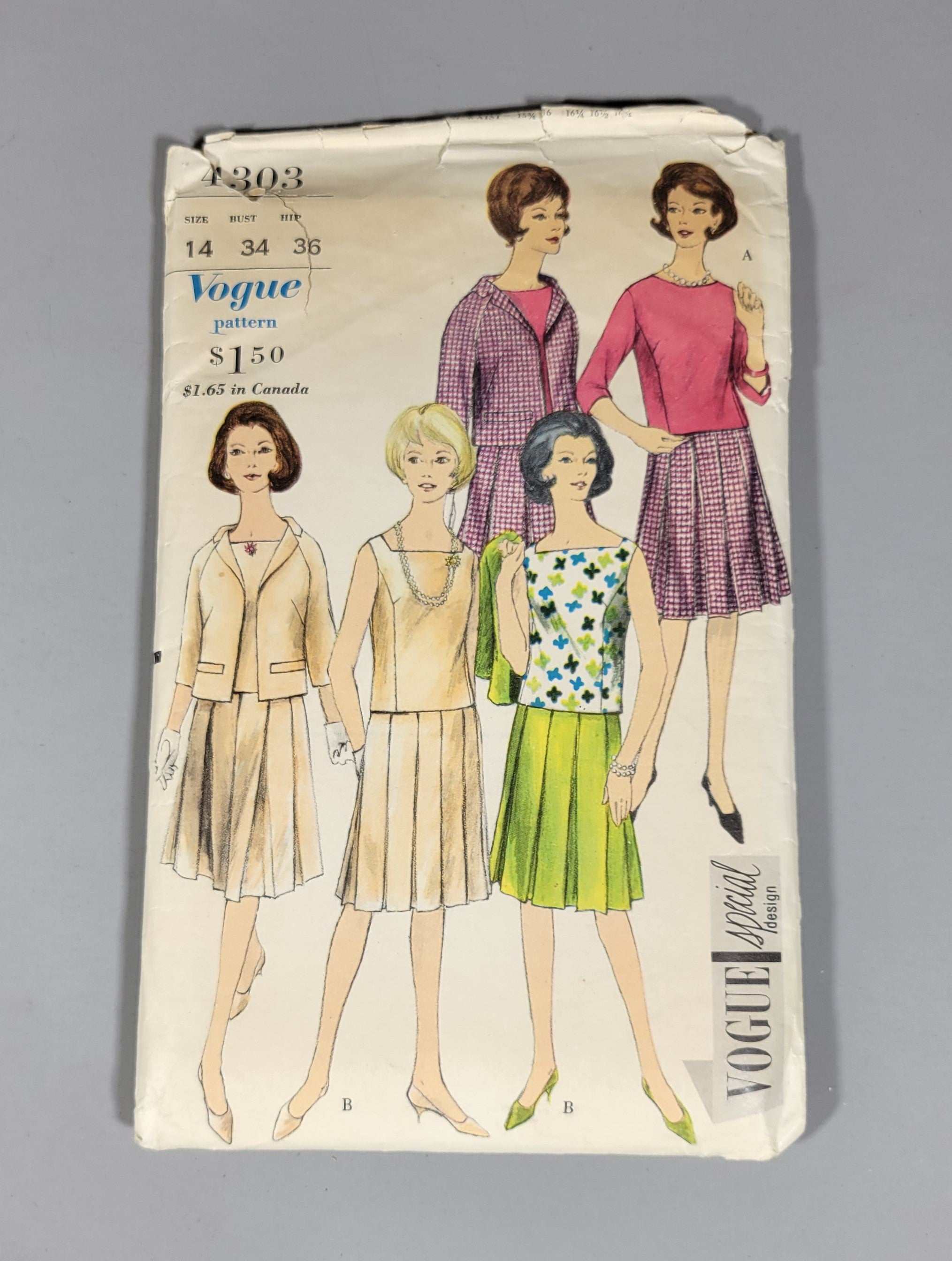 Vogue 4303 Pattern Service Printed, ca 1961. ca 1960s Top, Skirt and Jacket. Size 14 Bust 34 Hip 36