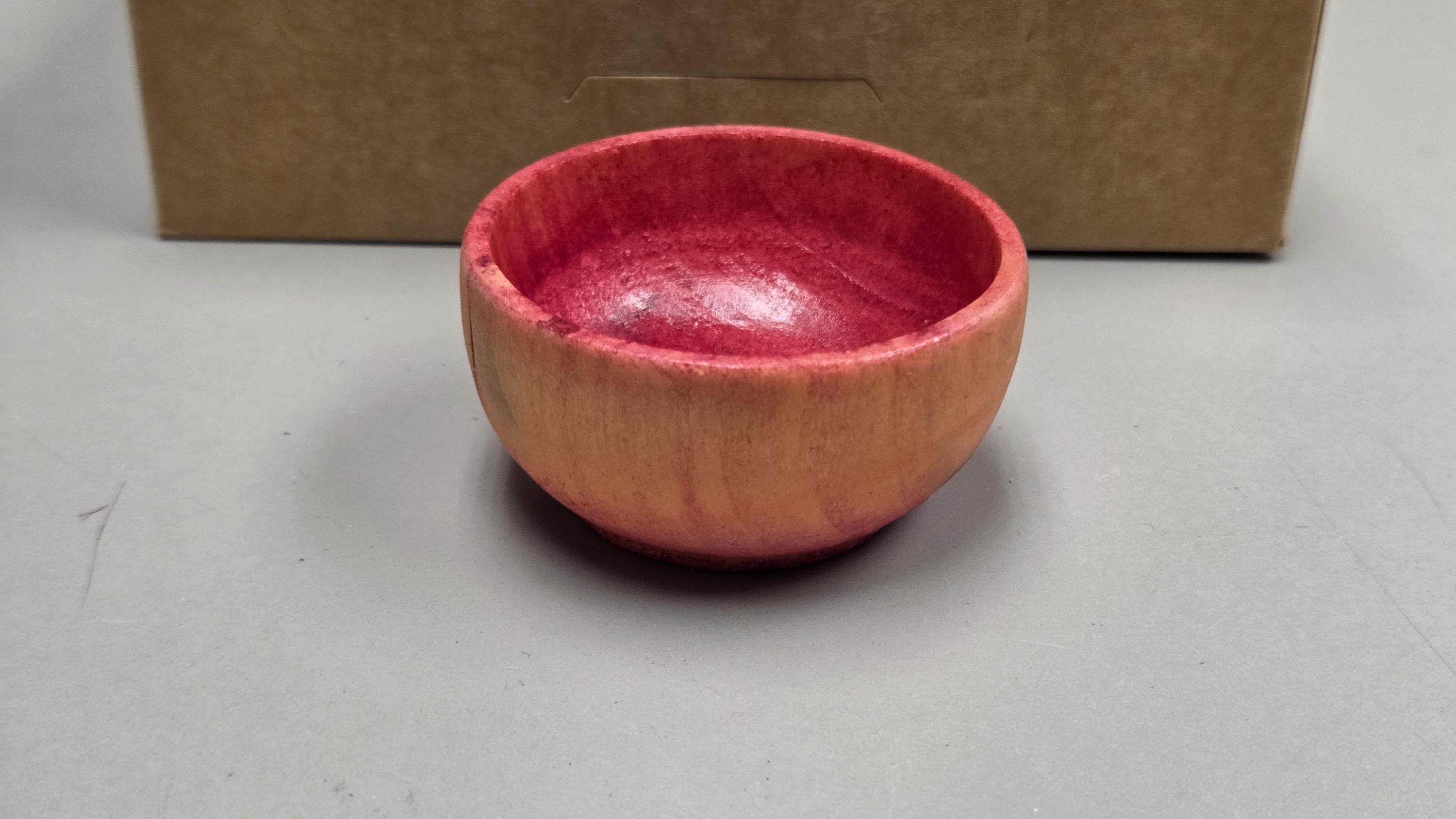 Spin Cotton Fiber Kit. Natural Upland Cotton Sliver. Hand-Painted Wood Support Bowl and Brass Tahkli Spindle. SK37 Pink Orange