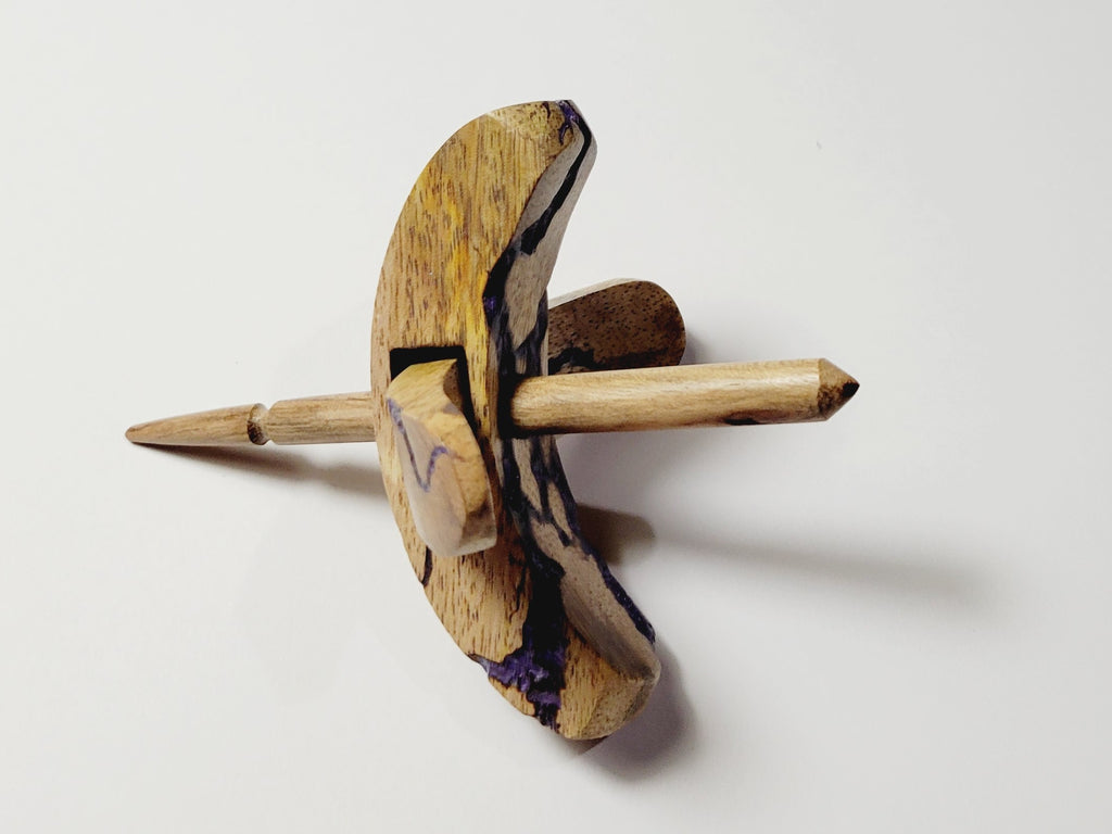 Spindle, Hand-Carved Bottom Whorl Style Reclaimed Mango Wood (Small Purple Burl)