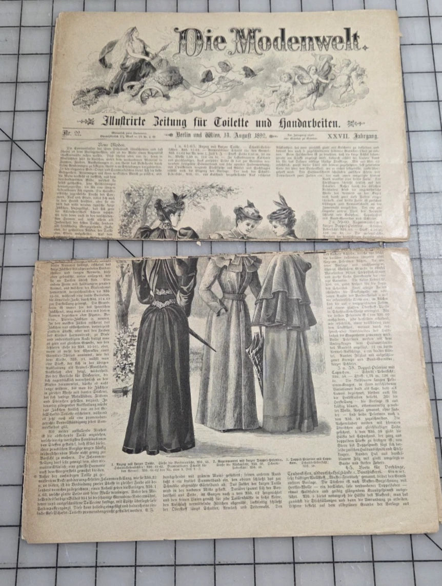 Die Modenwelt Paper Fashion 1892 August. German Language. Vol 27 No 22. Original