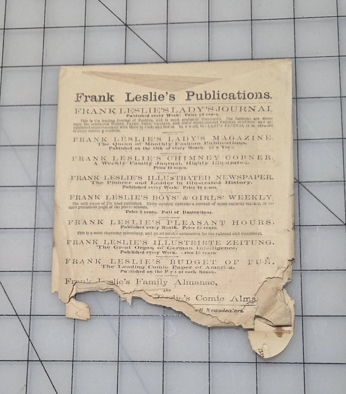 Frank Leslie's Lady's Cut Paper Pattern #400 1870s Miss Plain Waist Original