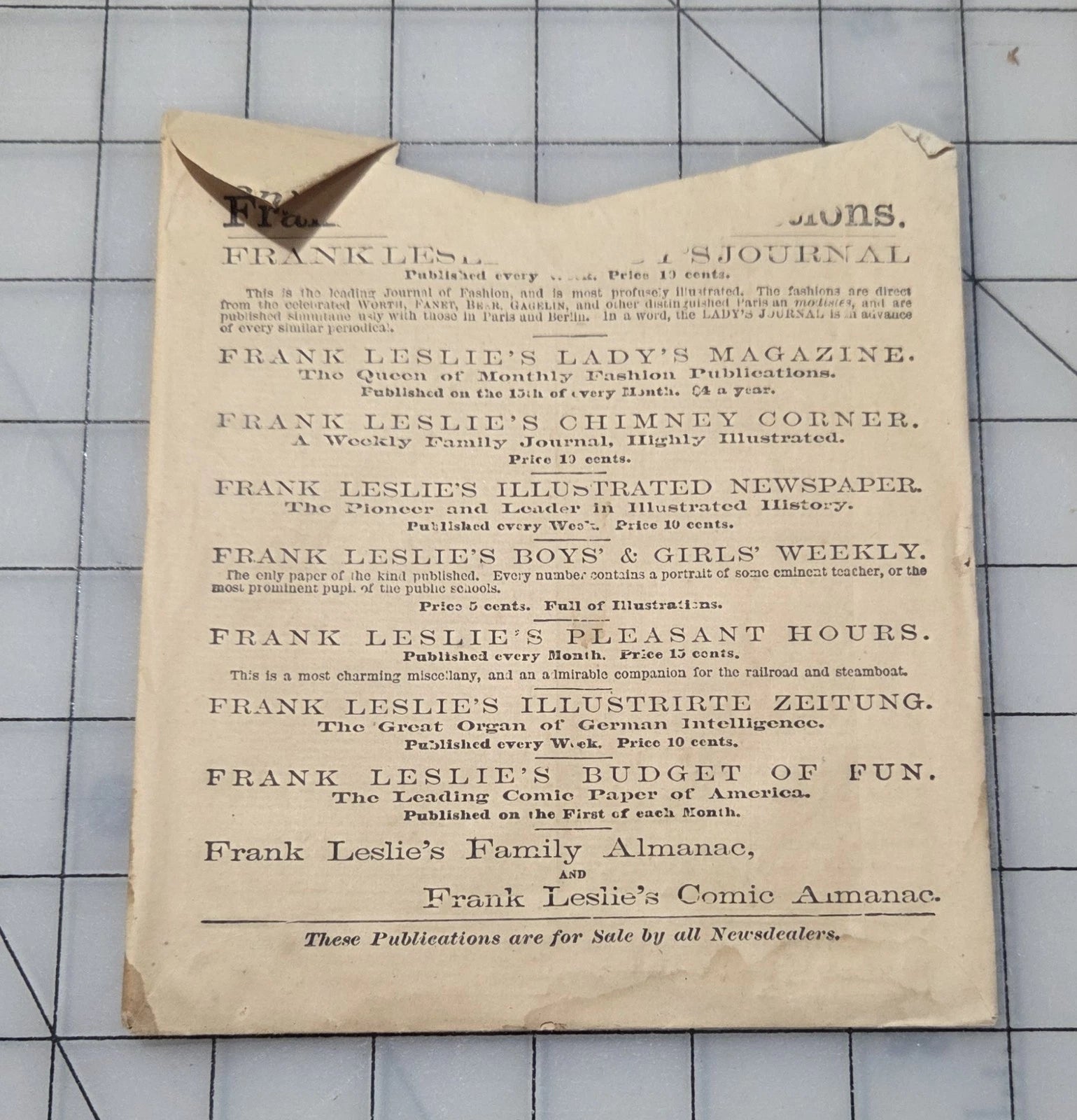 Frank Leslie's Lady's Cut Paper Pattern #346 1870s Girl's Sacque ENVELOPE ONLY